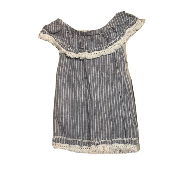 1. State Cotton Linen Boho Blouse Womens XS Extra-Small Fringe BlueWhite Striped - Picture 2 of 9